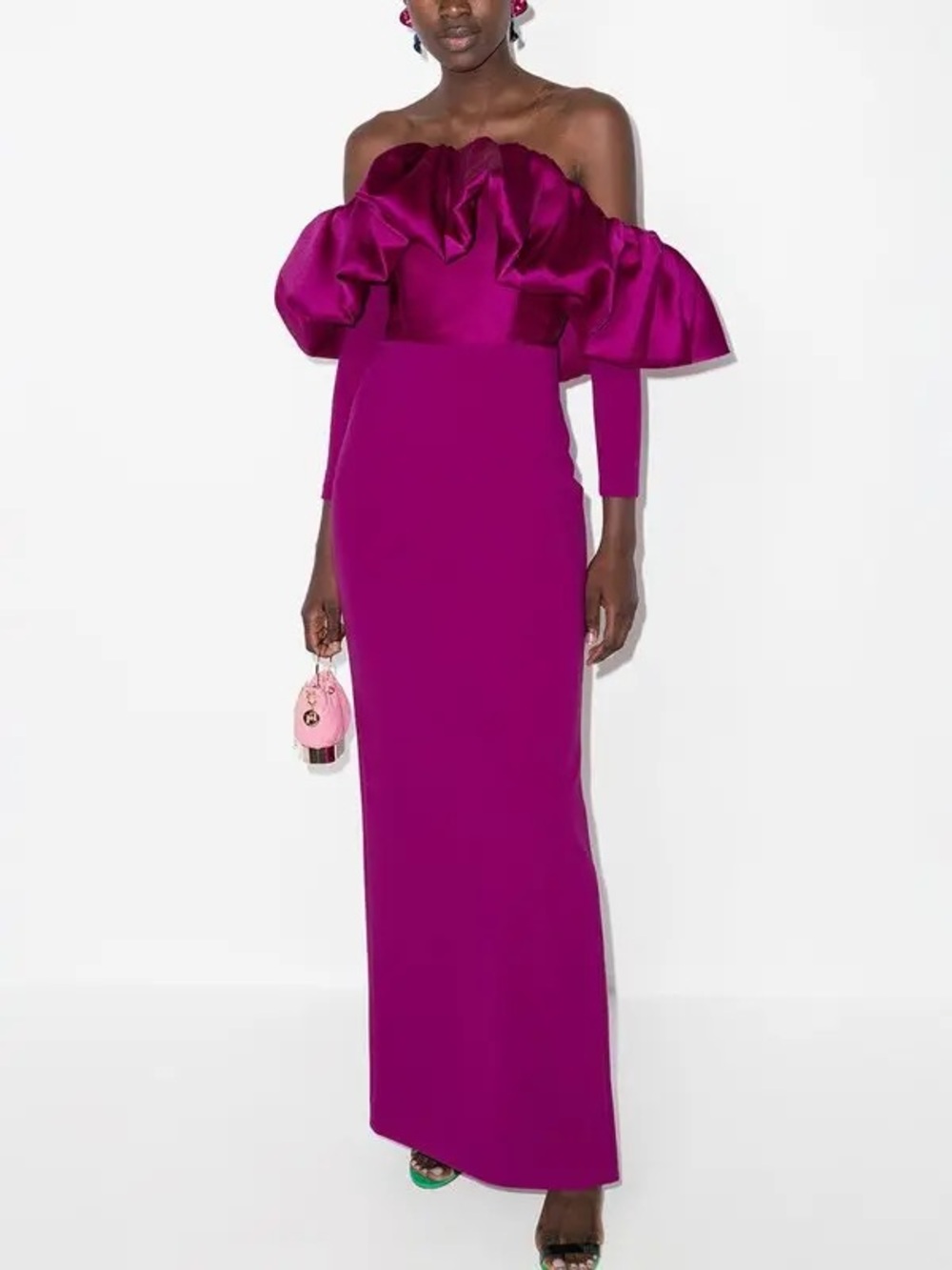 Solace London Elson Violet Off Shoulder Ruffle Corset Maxi Gown US 2